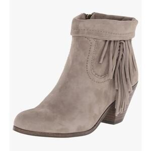 Sam Edelman Louie Fringe Ankle Boot Size 10 Tan Beige Gray Suede Western Bootie